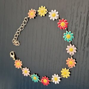 Goldtone Colorful Floral Daisy Bracelet